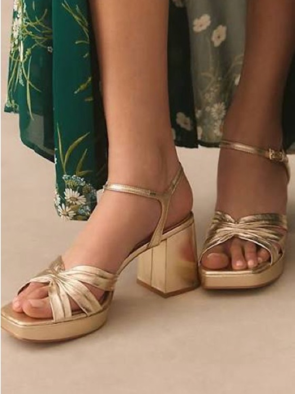 Reformation Maize Metallic Gold Leather Platform Sandals Ankle Strap 9